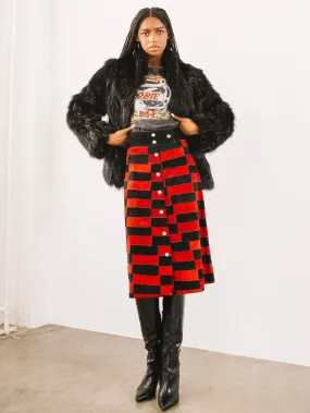 1970s Checkered Suede Midi Skirt