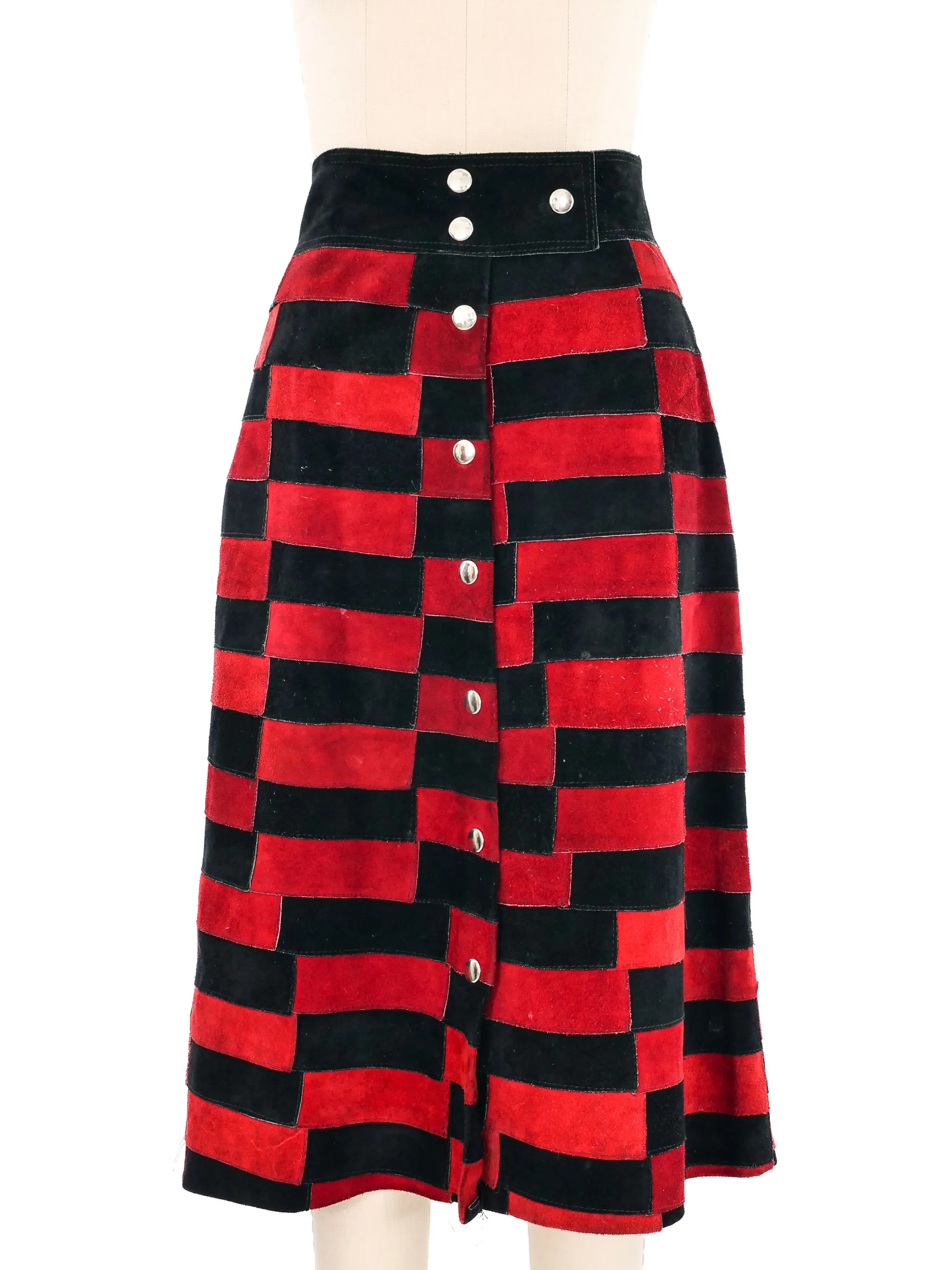 1970s Checkered Suede Midi Skirt