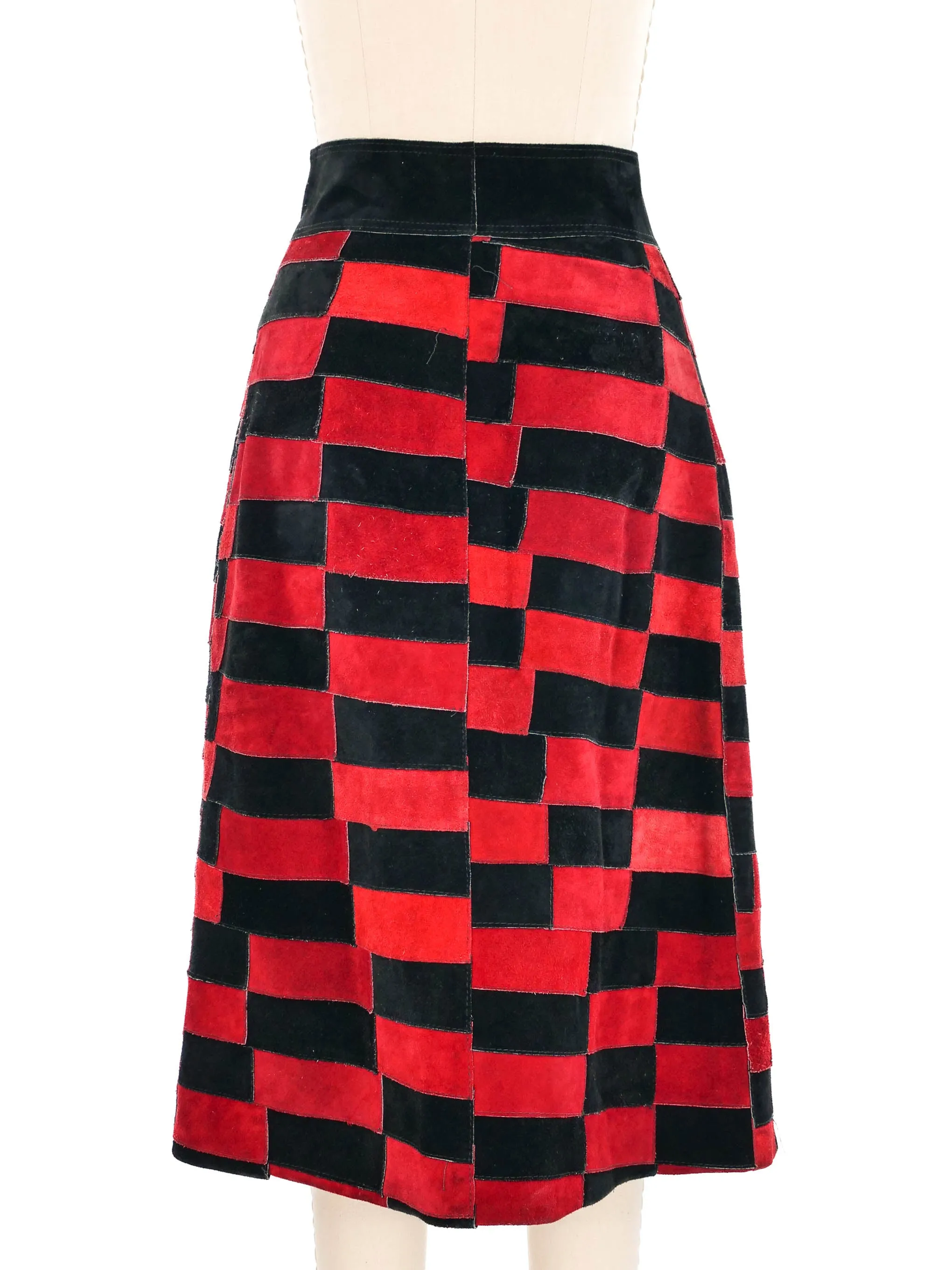 1970s Checkered Suede Midi Skirt