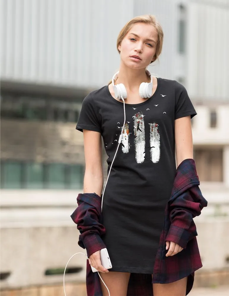 Abstract birds t-shirt dress, hand painted