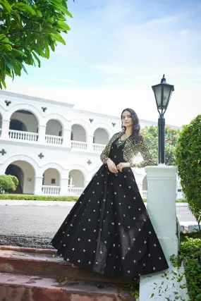 Amazing Black with Multicolor Color Work Anarkali Gown With Jacket