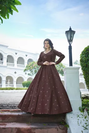 Amazing Dark Maroon with Multicolor Color Work Anarkali Gown With Jacket