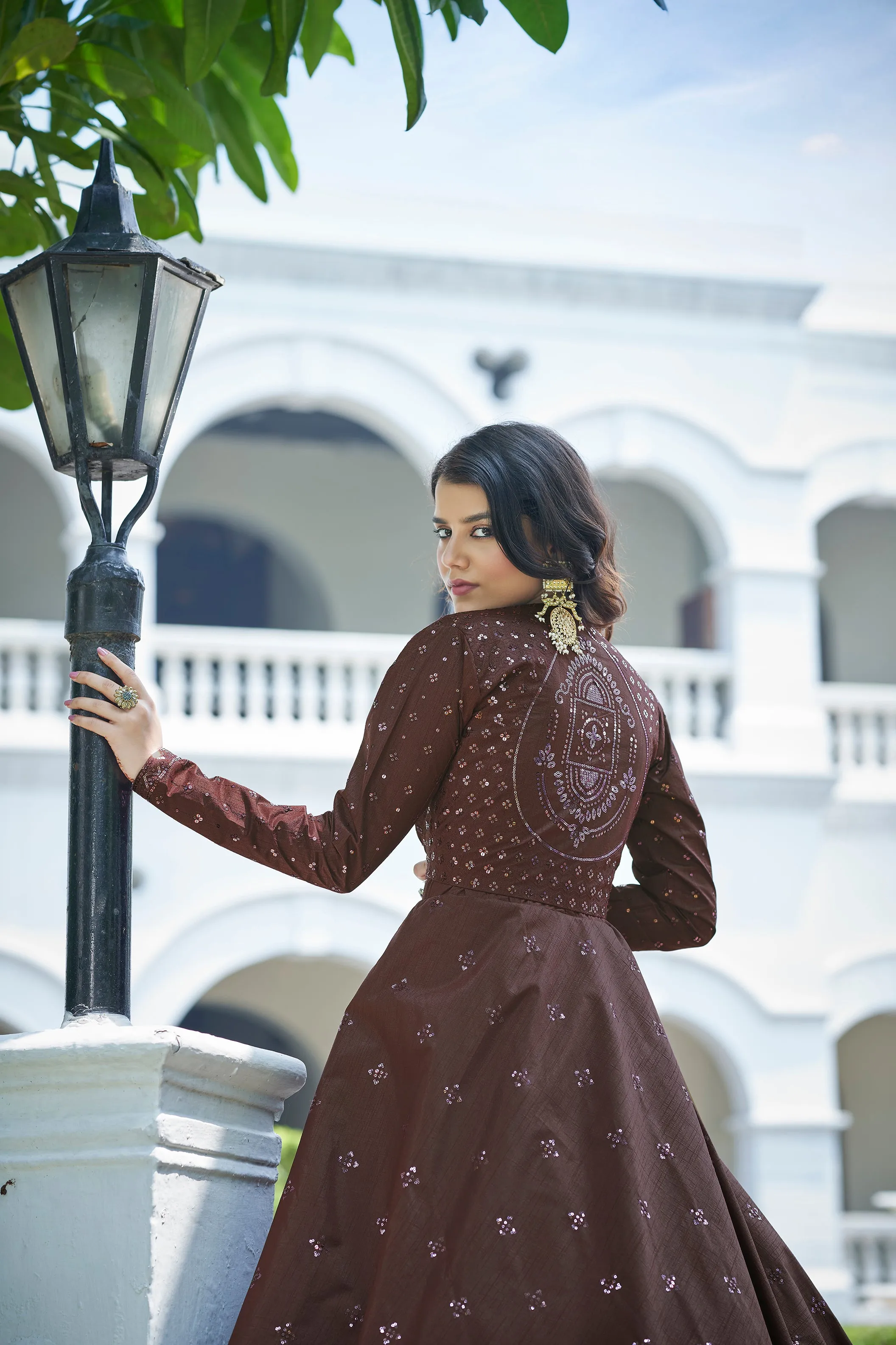 Amazing Dark Maroon with Multicolor Color Work Anarkali Gown With Jacket