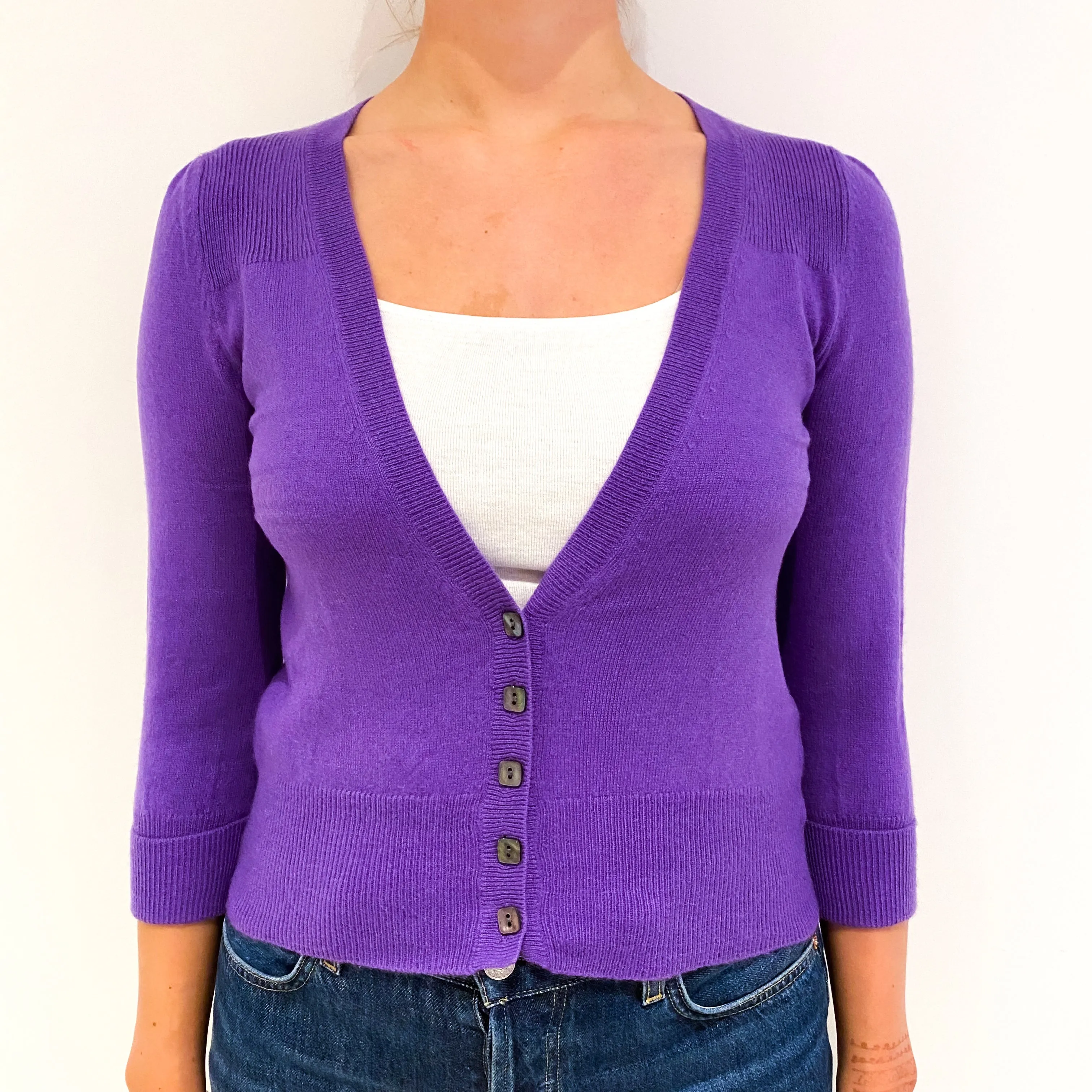 Amethyst Purple Cashmere Deep V-Neck Cardigan Small