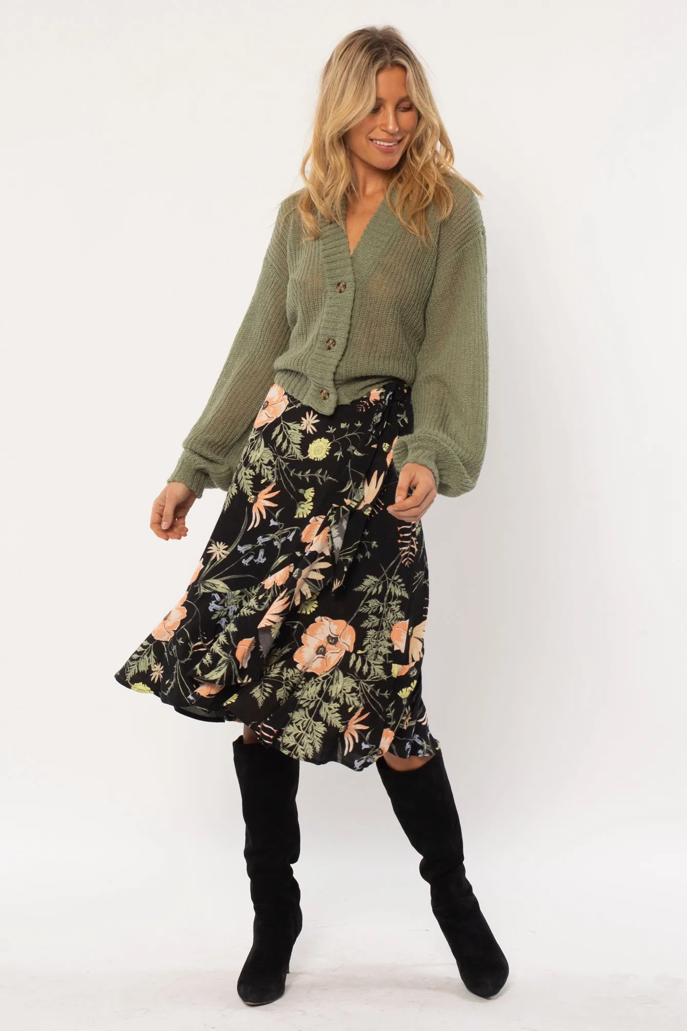 Amuse Society Holly woven midi skirt - black fade