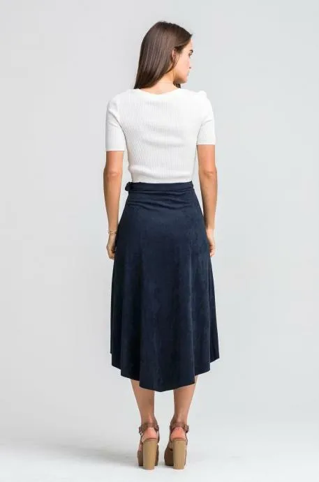 Anemone Navy Midi Suede Wrap Skirt