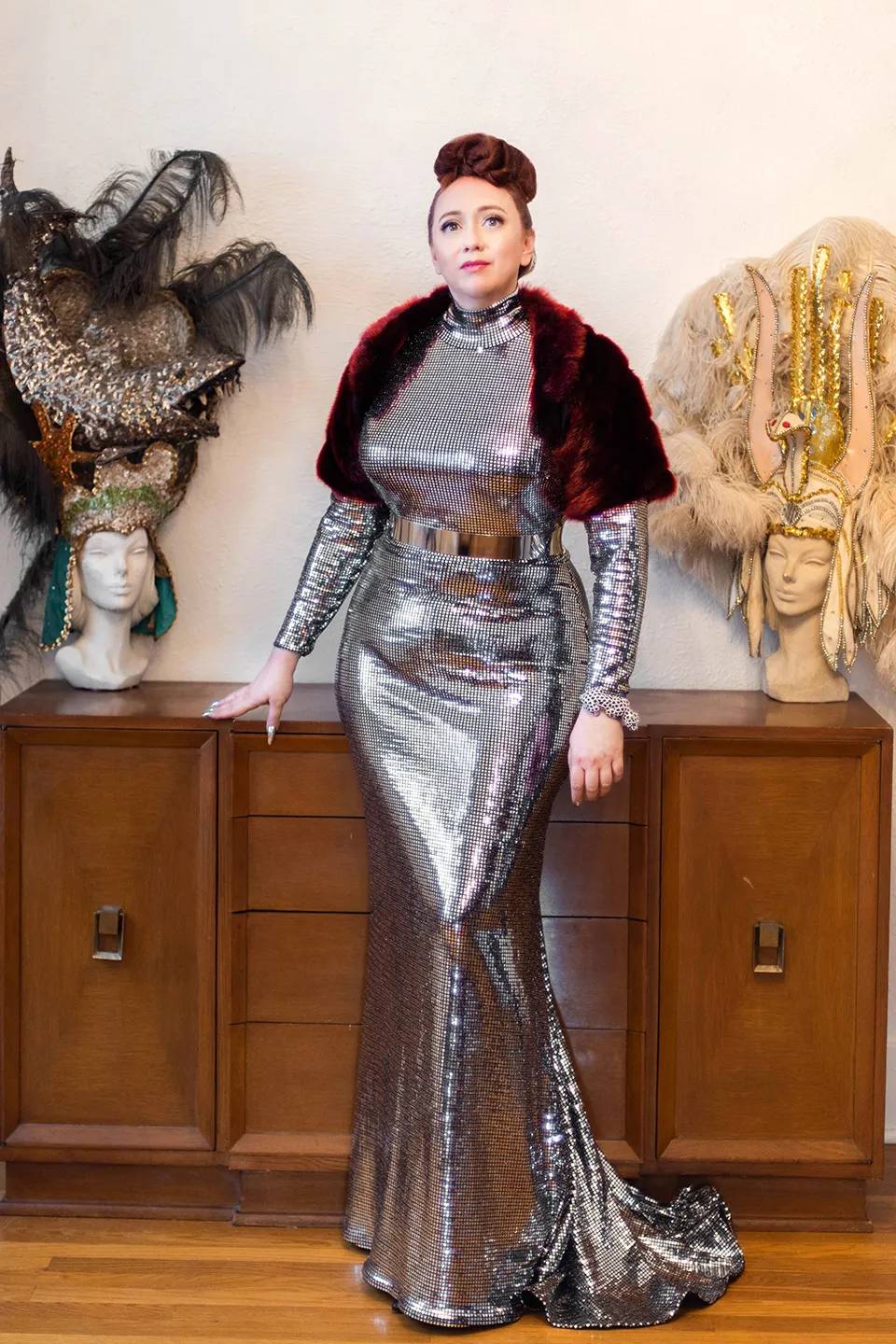 Anita Bolero in Red/Black Mink