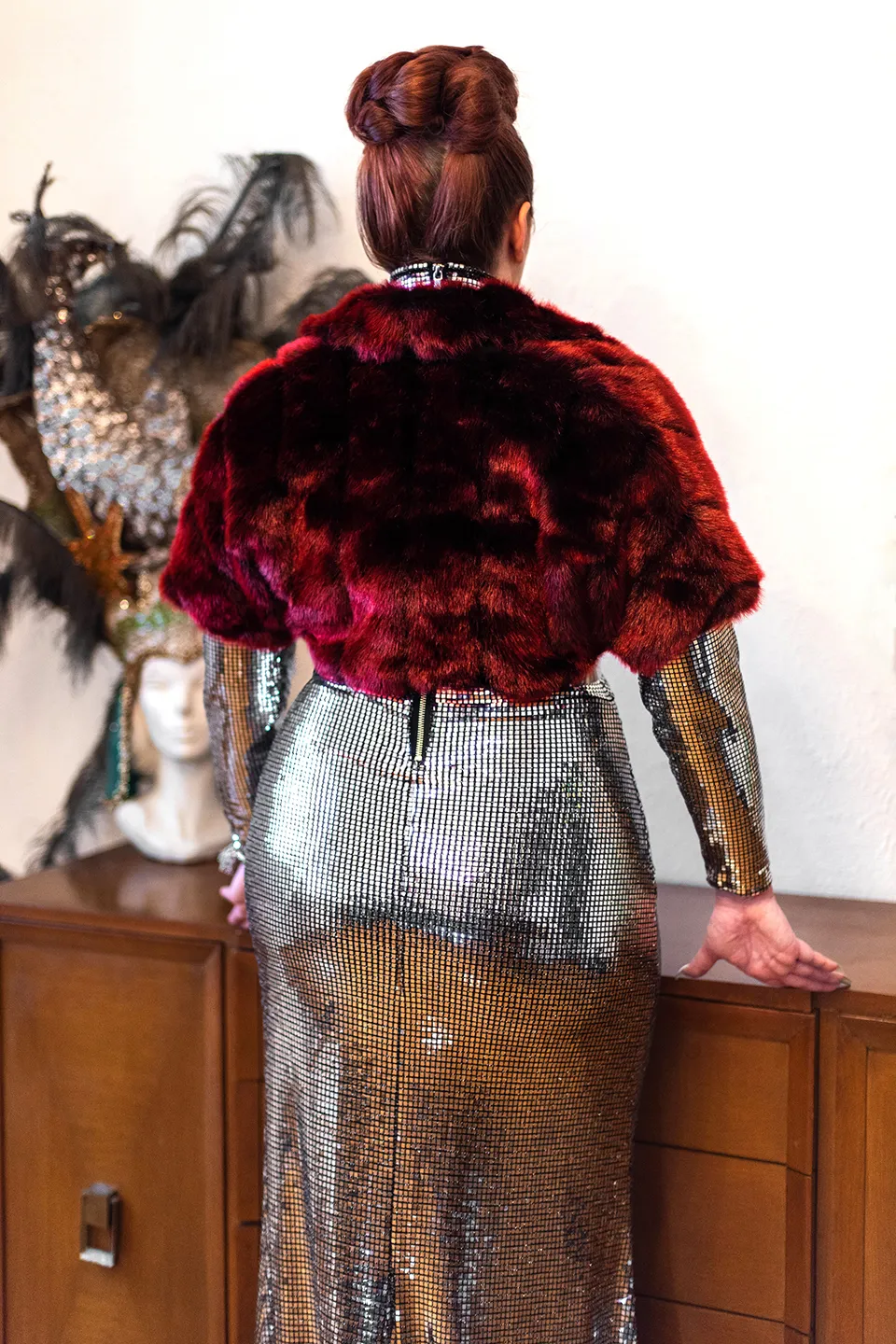 Anita Bolero in Red/Black Mink