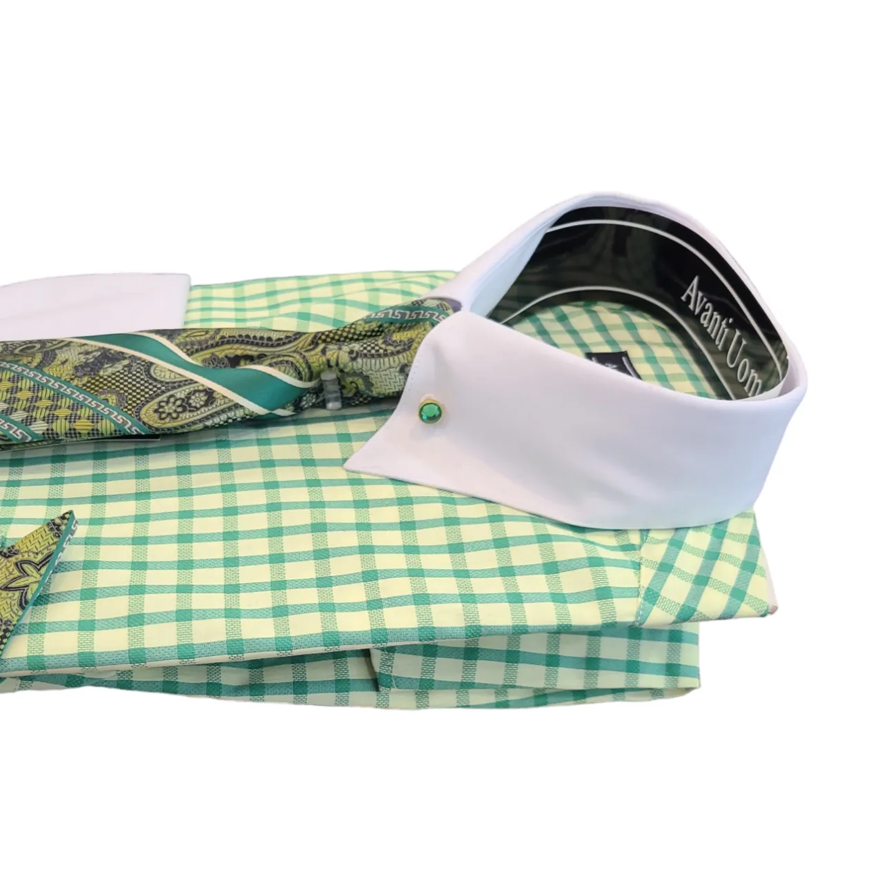Avanti Uomo Checker Dress Shirt French Cuff Combo