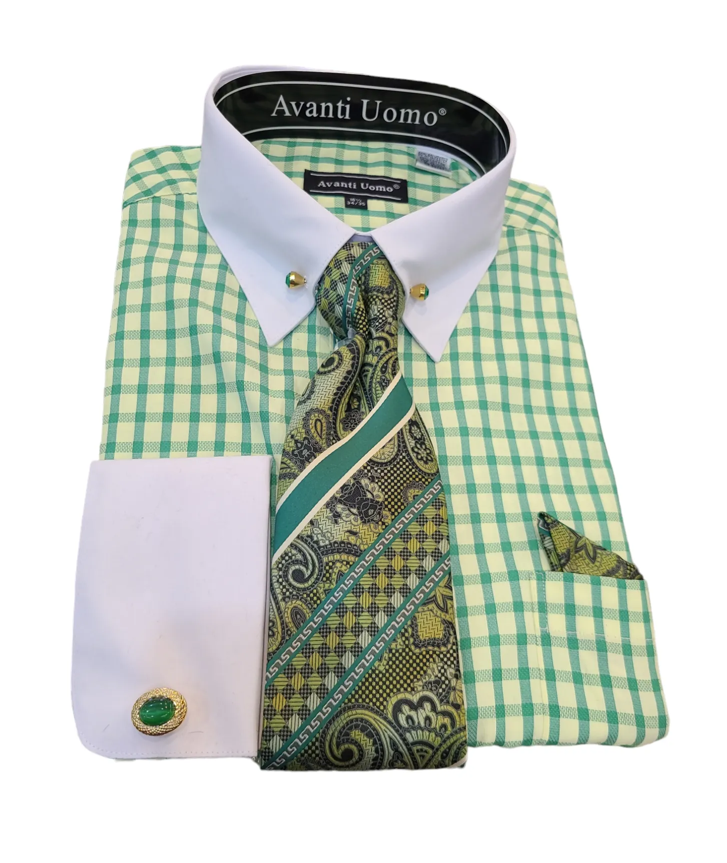 Avanti Uomo Checker Dress Shirt French Cuff Combo