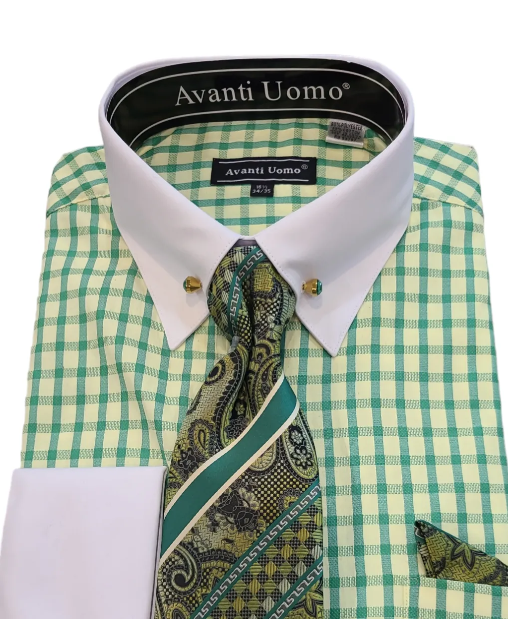 Avanti Uomo Checker Dress Shirt French Cuff Combo