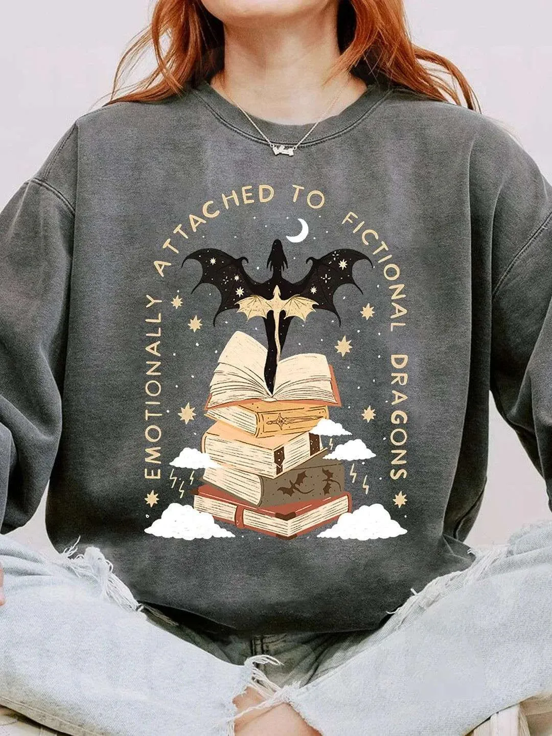 Basgiath War College Fourth Wing Dragon & Books Women's Crewneck Sweatshirt