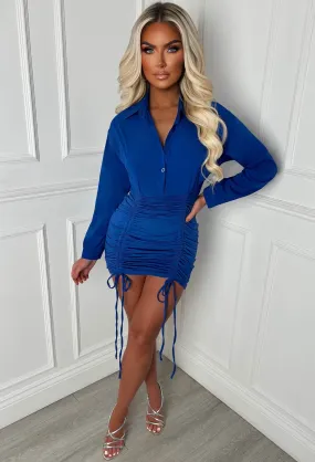 Be Your Baby Cobalt Ruched Skirt Shirt Dress