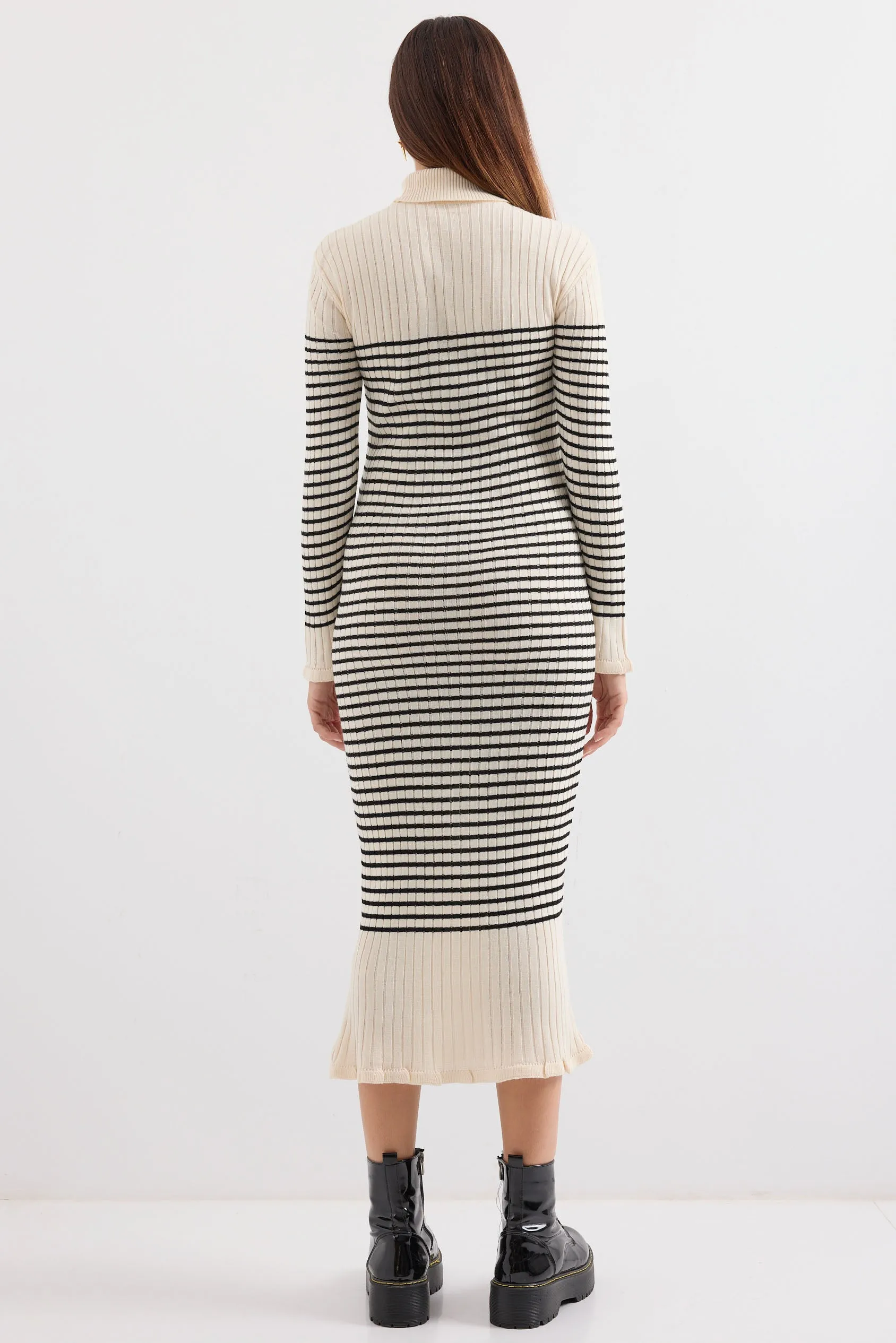 BGD Women Striped Long Knit Dress - Ecru - Avondale