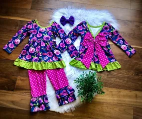 Bold Plum Floral Pant Set
