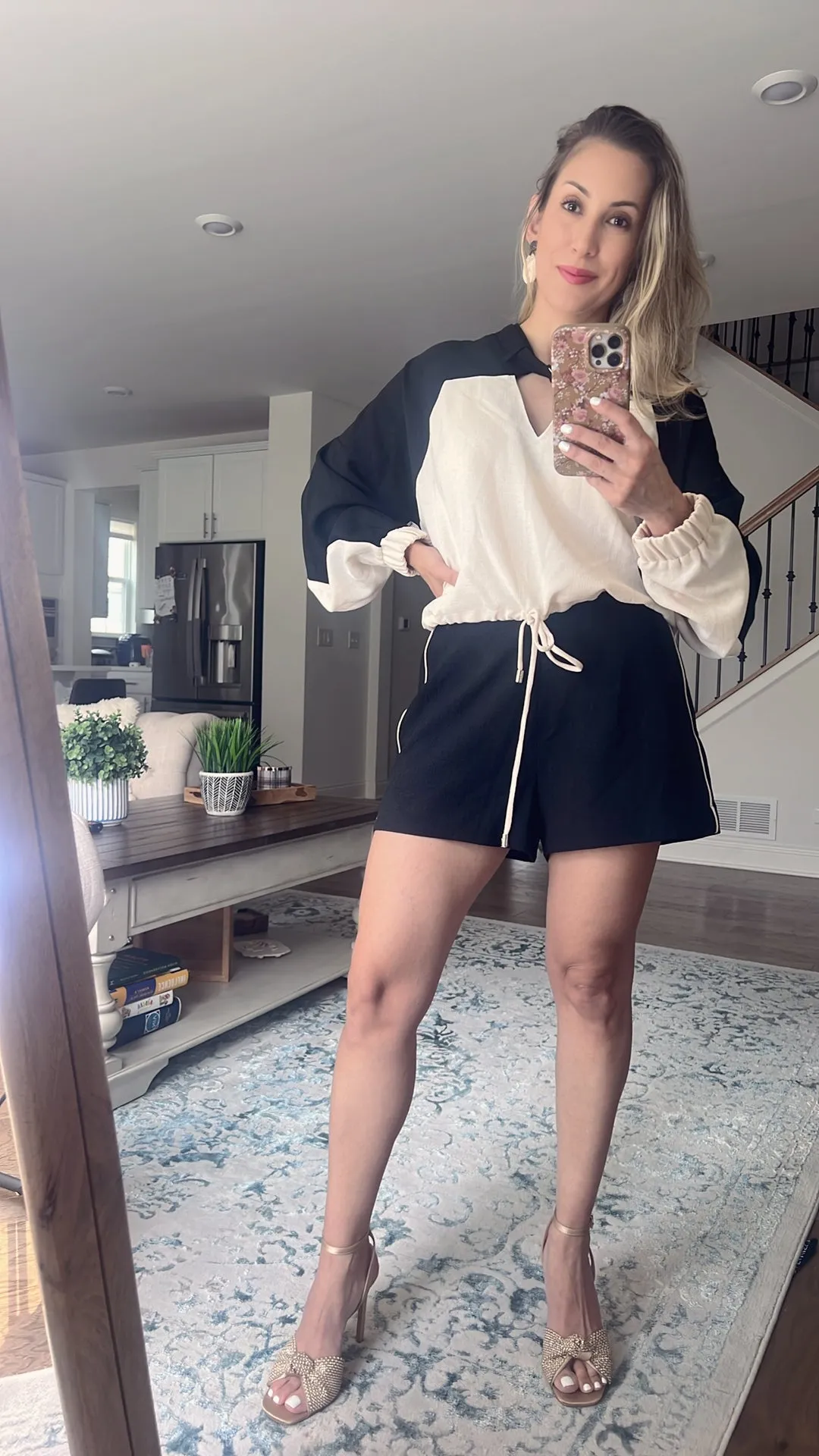 Brazilian Shorts and Bomber Set with Neckline Closure Detail