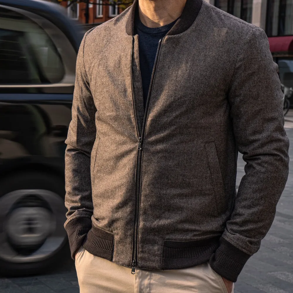 Brown Houndstooth Loro Piana Bomber Jacket