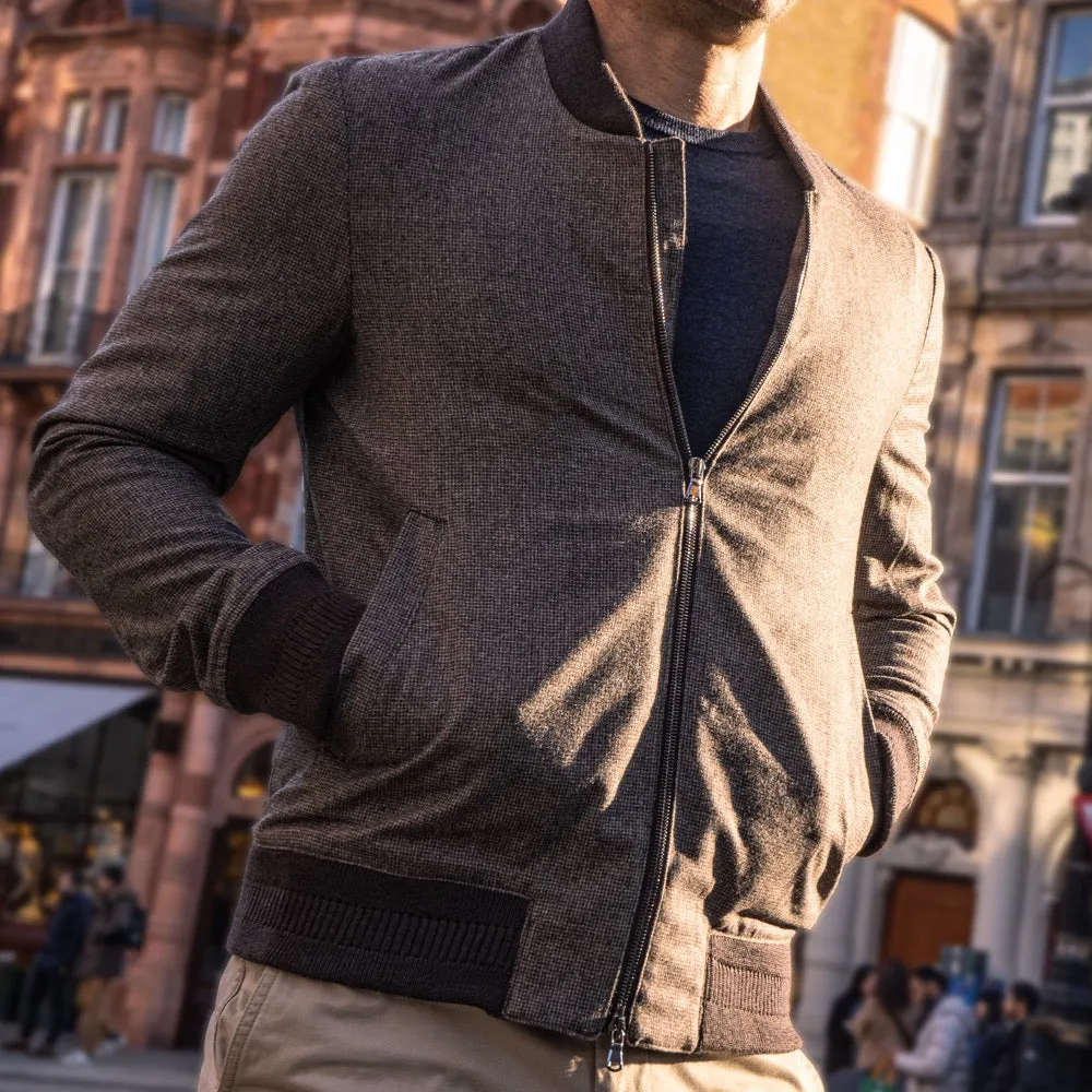 Brown Houndstooth Loro Piana Bomber Jacket