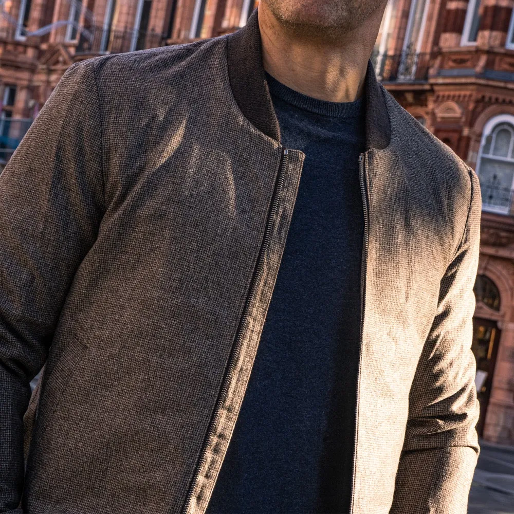 Brown Houndstooth Loro Piana Bomber Jacket