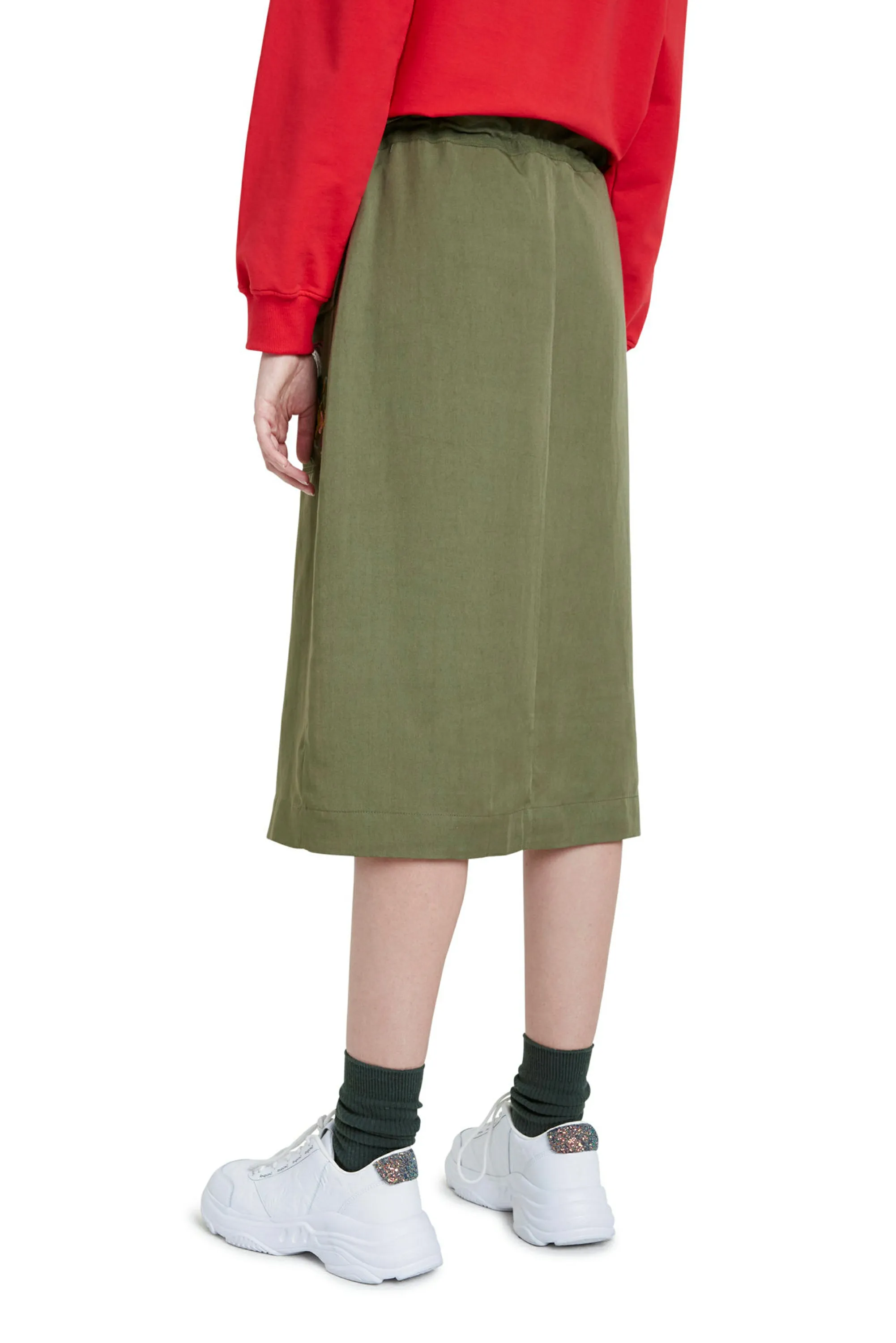 Byron Midi Skirt Khaki Embroidered with Button Front Desigual Style 20WWFW05