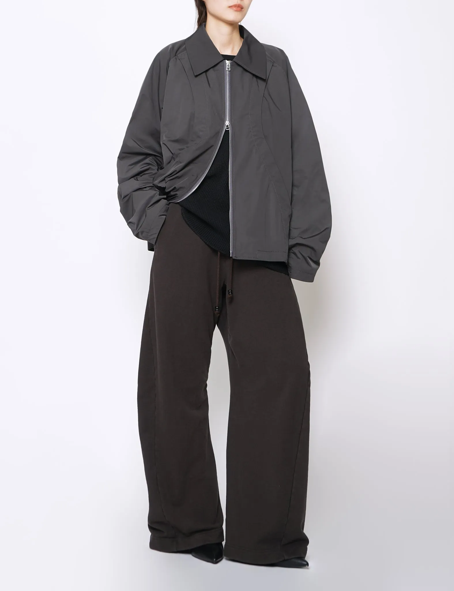 CHARCOAL CROPPED ZIP-UP JACKET