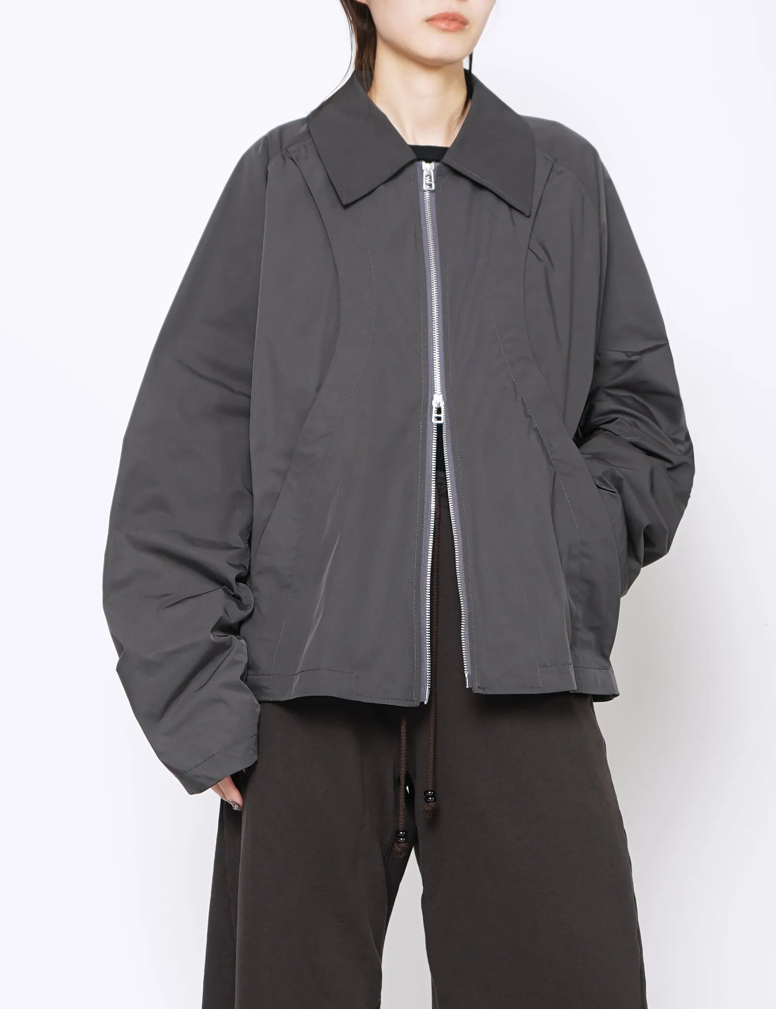 CHARCOAL CROPPED ZIP-UP JACKET