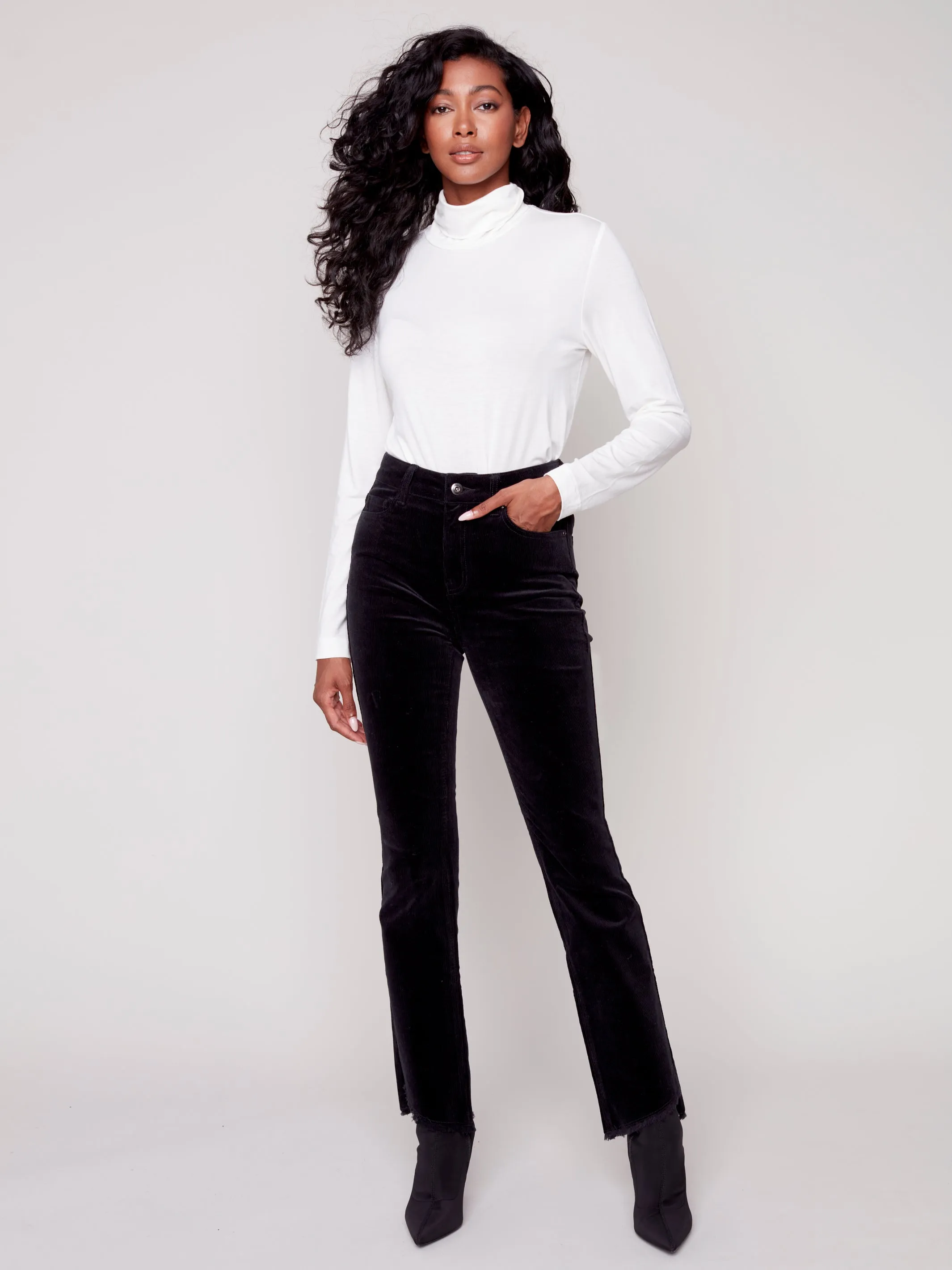 Charlie B Fall 2023-C5429-660B-Corduroy Pant-Black