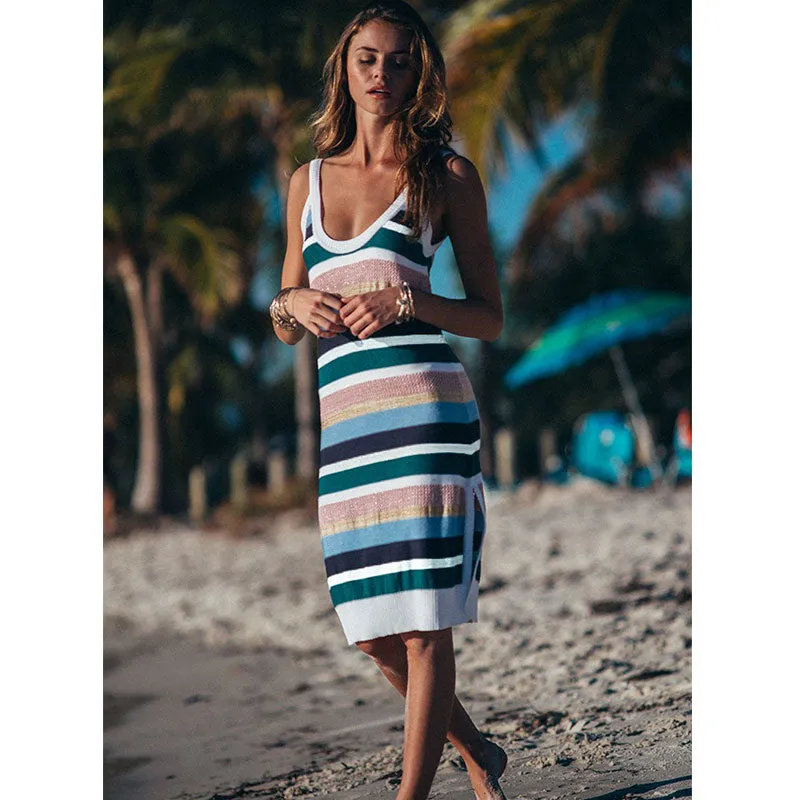 Color Block Knit Tank Dress #Sleeveless #Scoop Neck