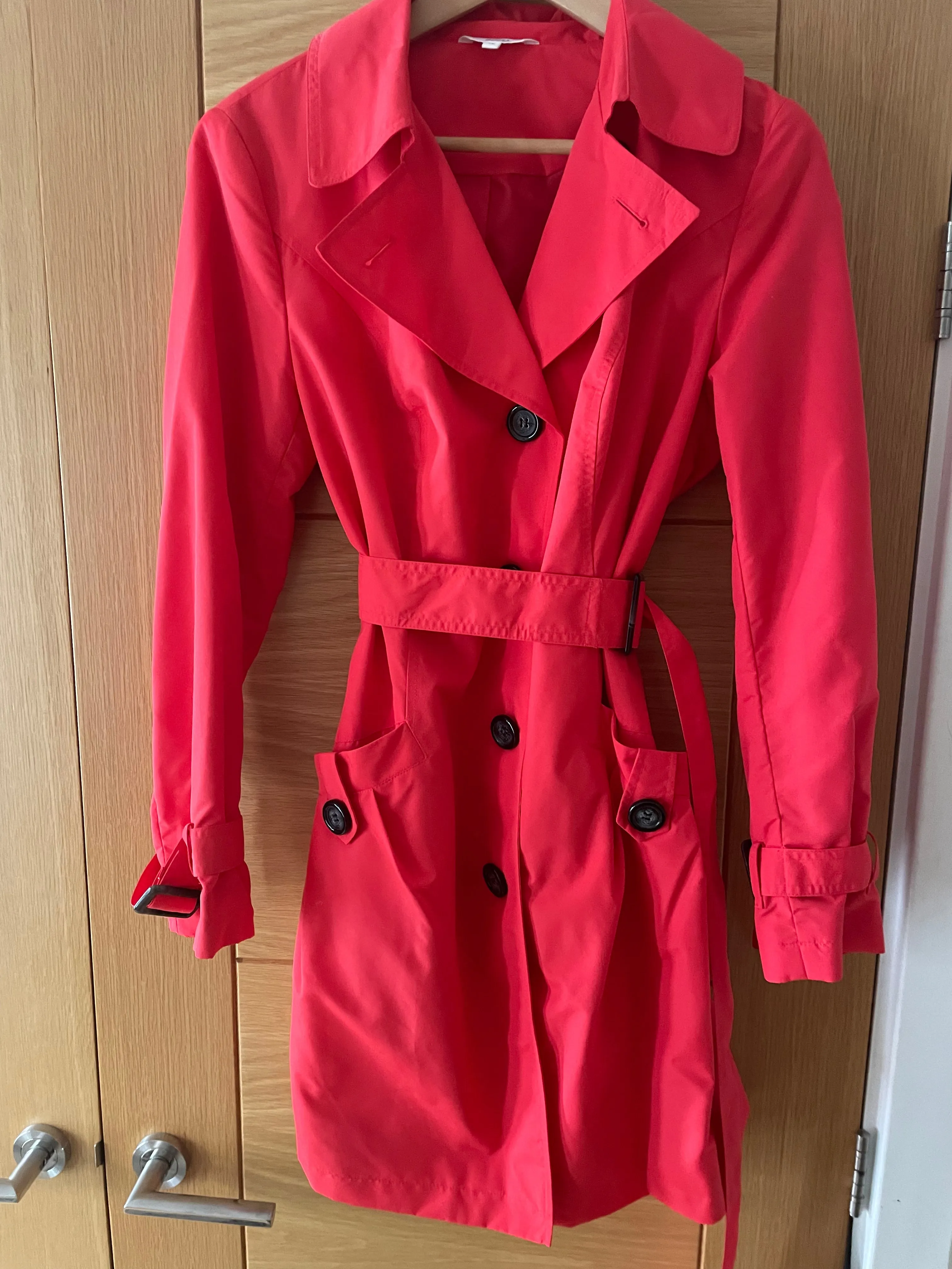 Coral Belted Fully Lined Mac - Size 12