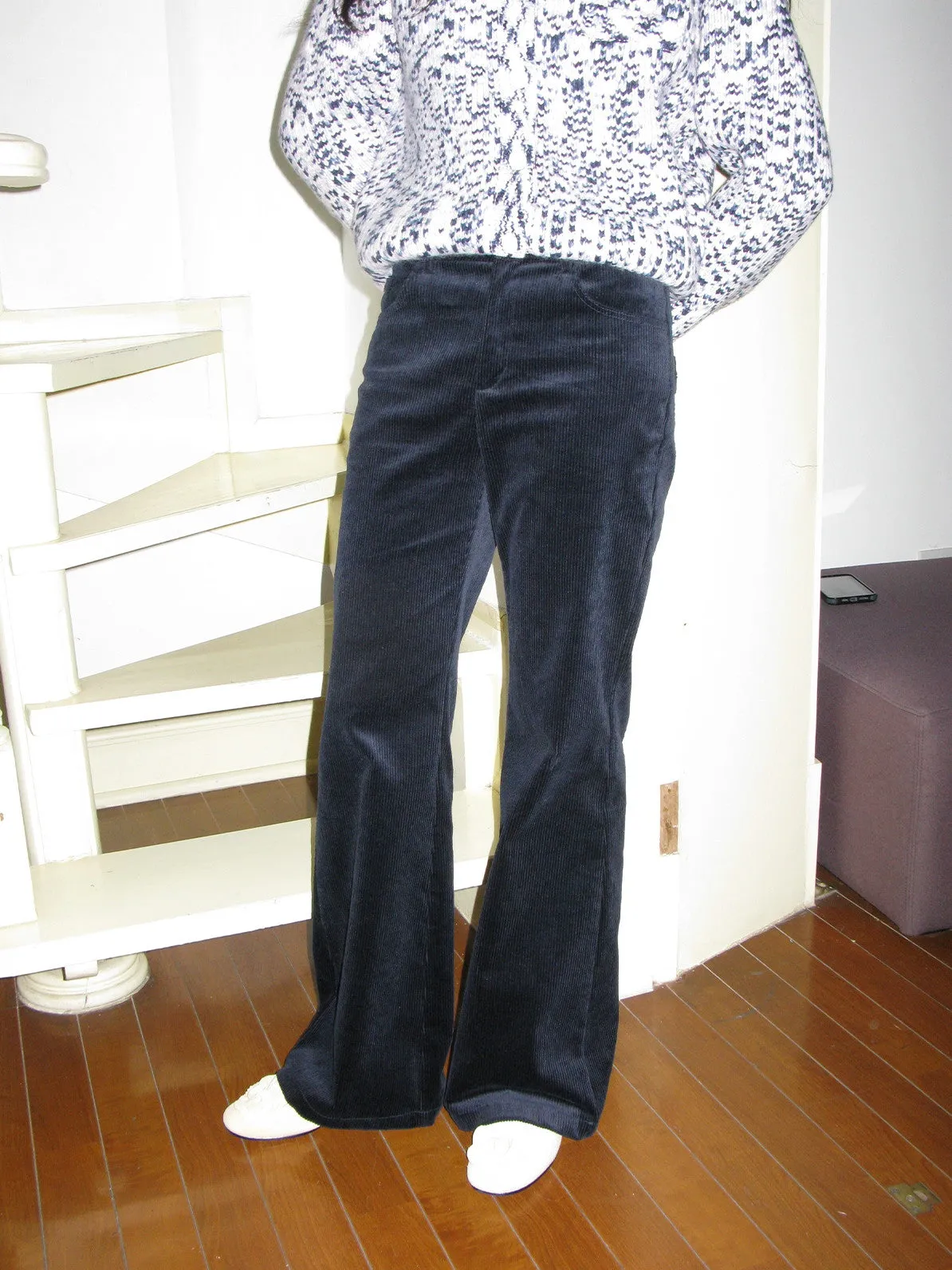 Corduroy Plain Loose Casual Simple Flare-Pants