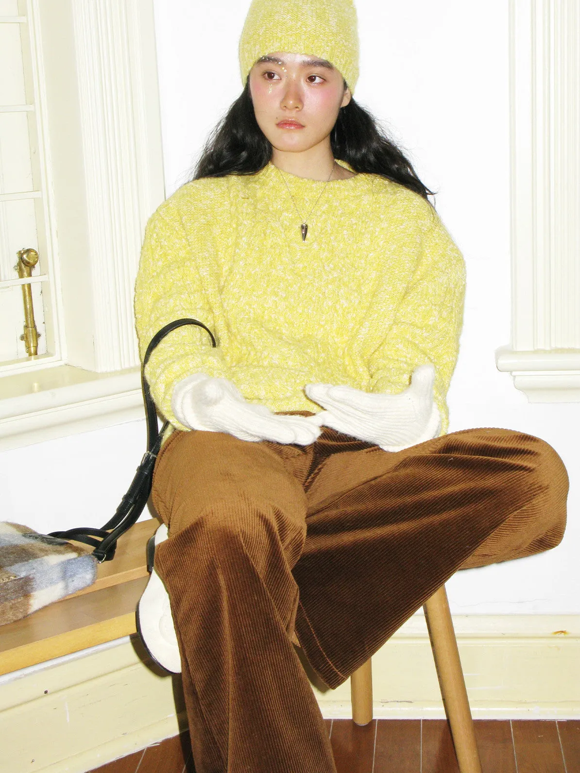 Corduroy Plain Loose Casual Simple Flare-Pants