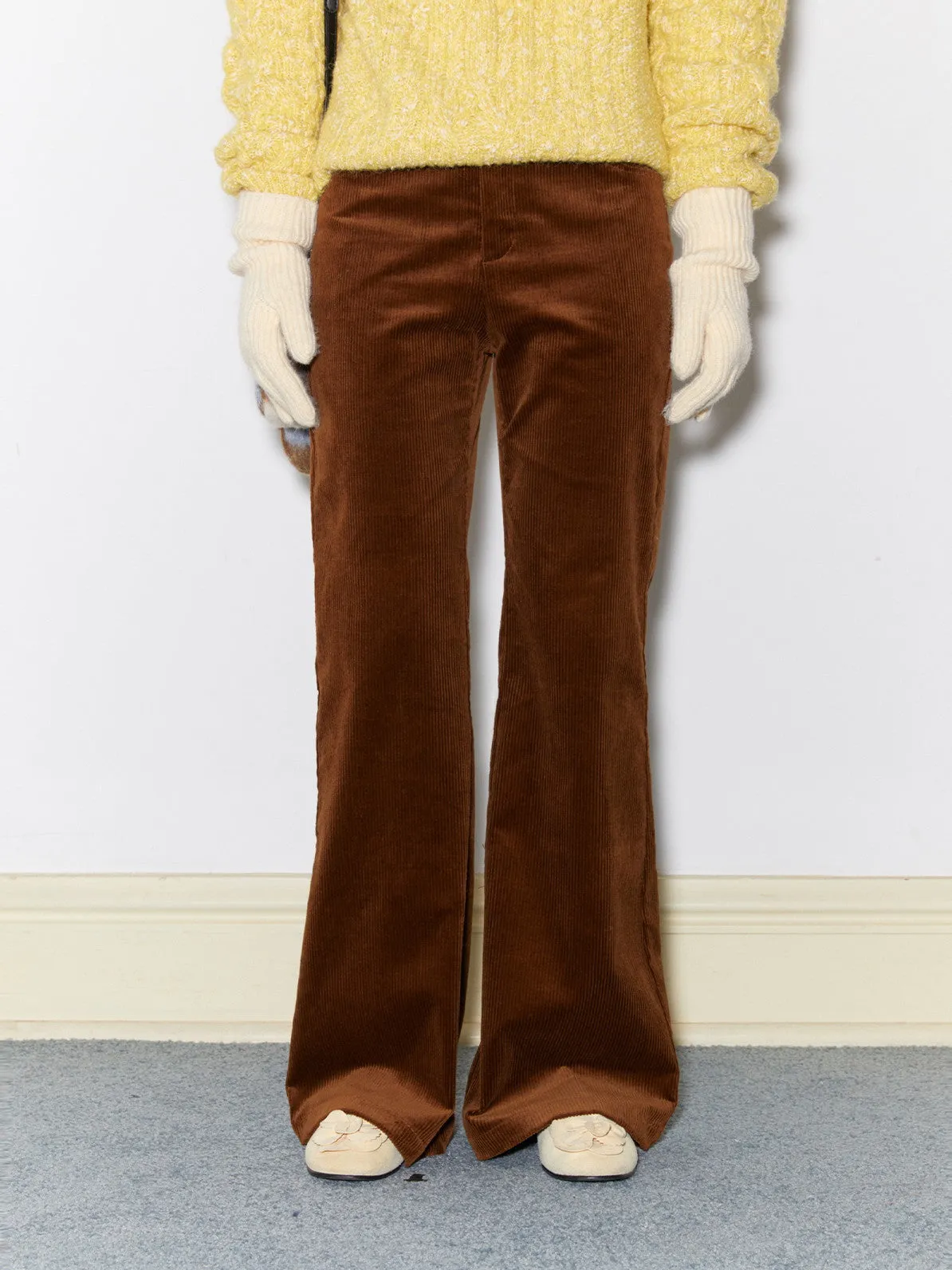 Corduroy Plain Loose Casual Simple Flare-Pants