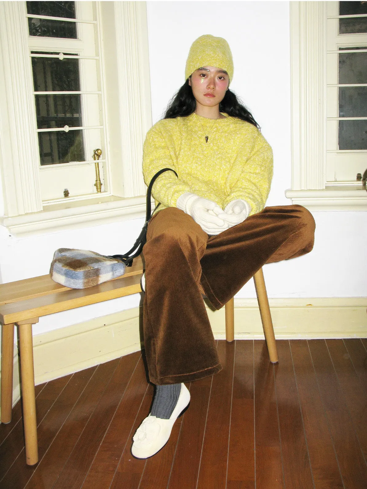 Corduroy Plain Loose Casual Simple Flare-Pants