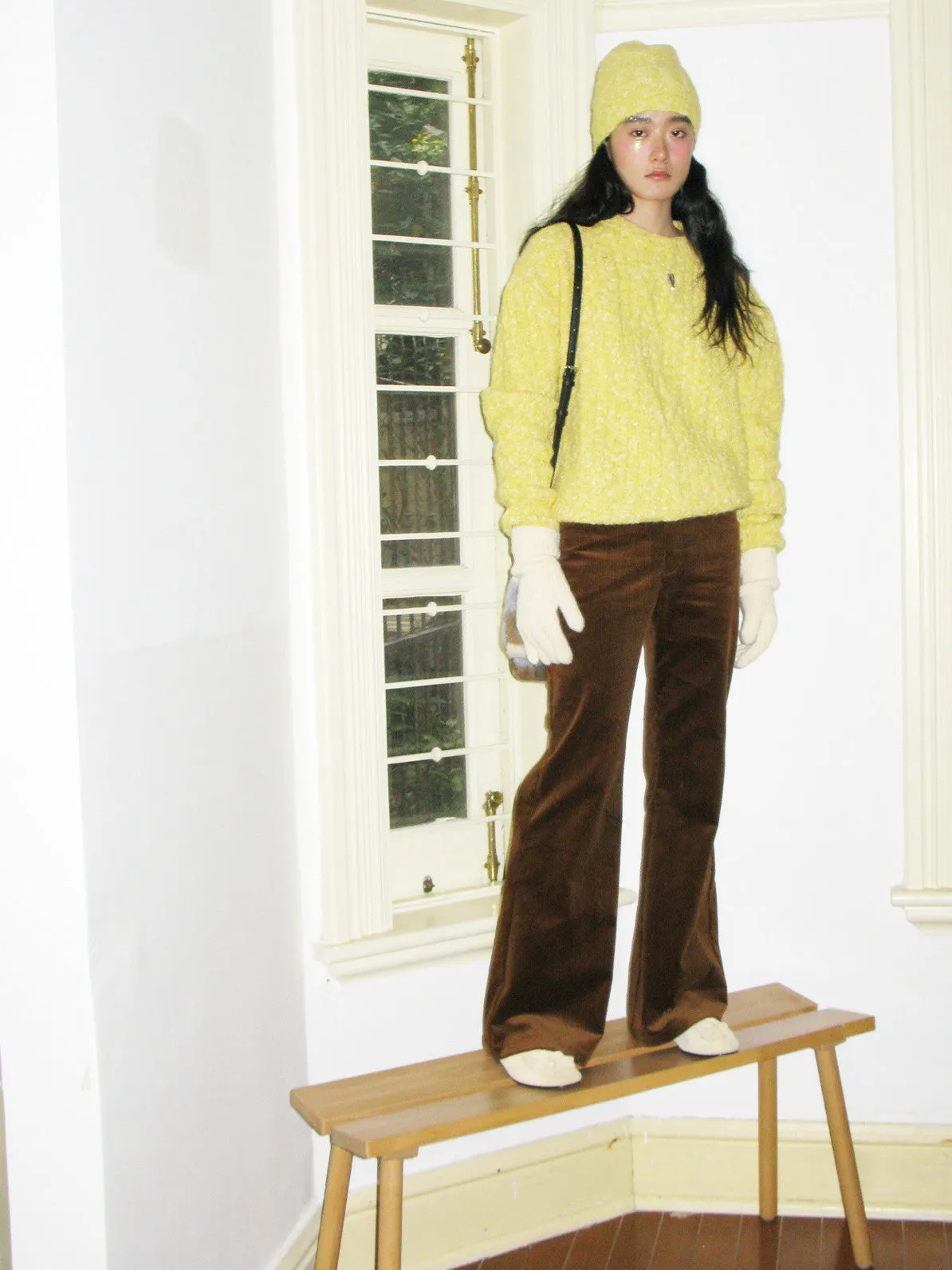 Corduroy Plain Loose Casual Simple Flare-Pants