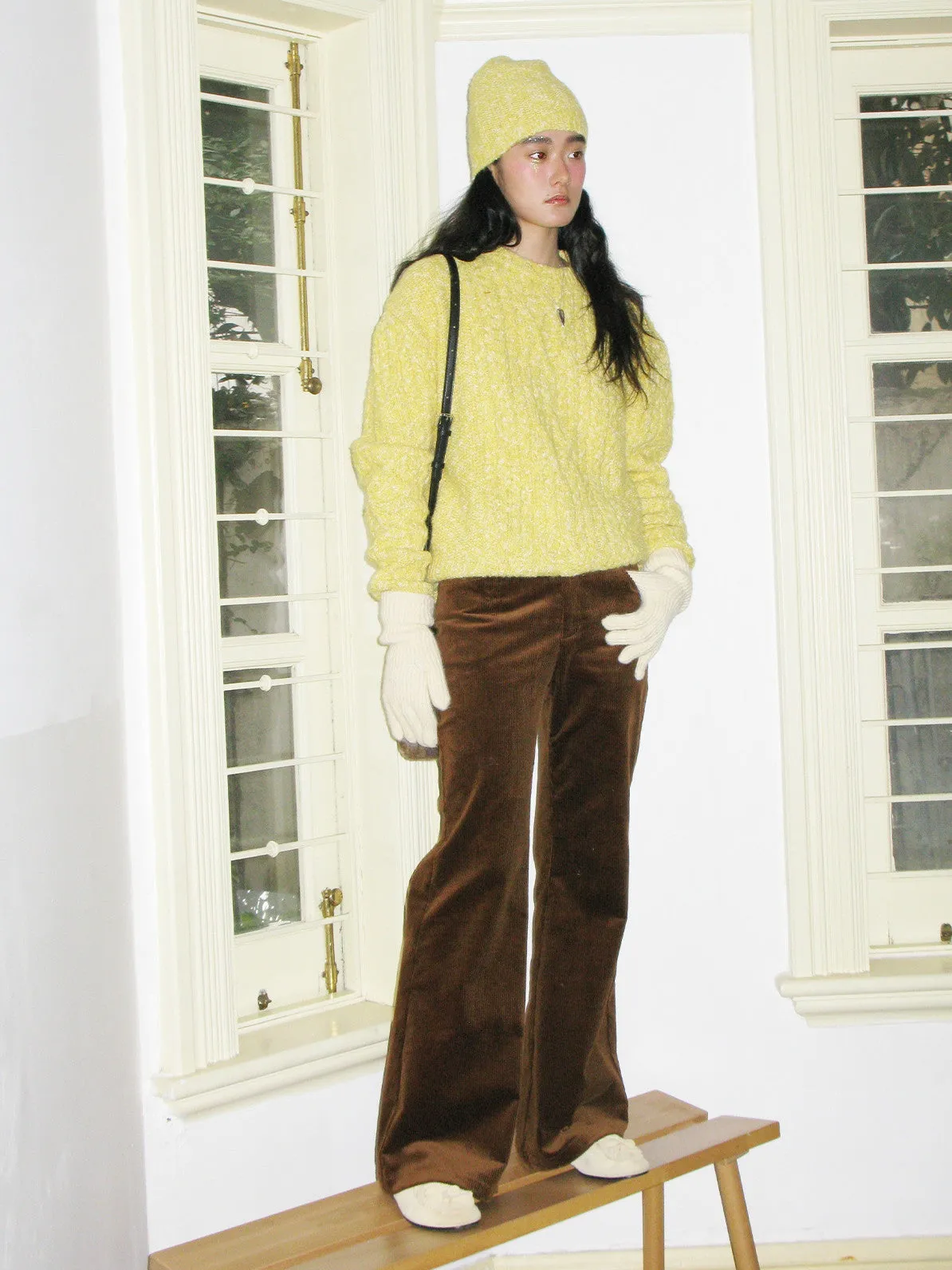 Corduroy Plain Loose Casual Simple Flare-Pants