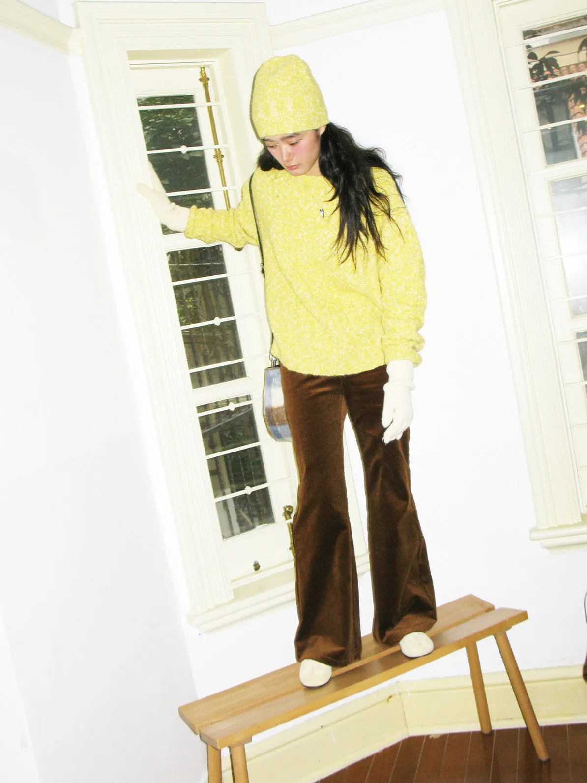 Corduroy Plain Loose Casual Simple Flare-Pants