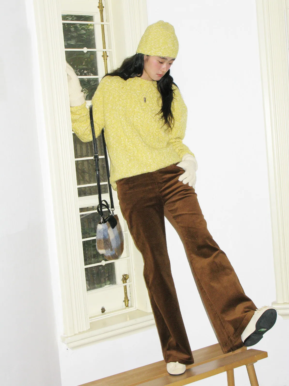 Corduroy Plain Loose Casual Simple Flare-Pants