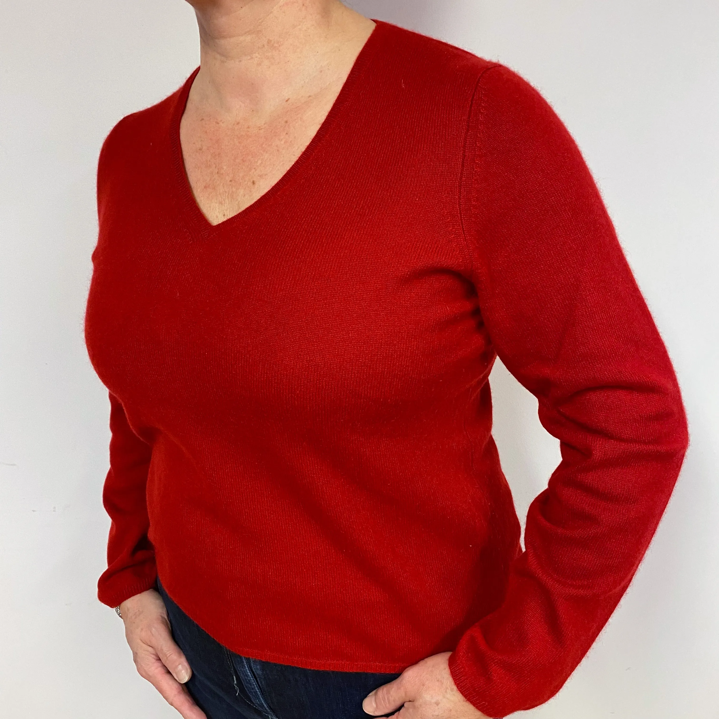 Crimson Red Cashmere V-Neck Jumper Large