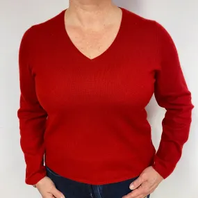 Crimson Red Cashmere V-Neck Jumper Large