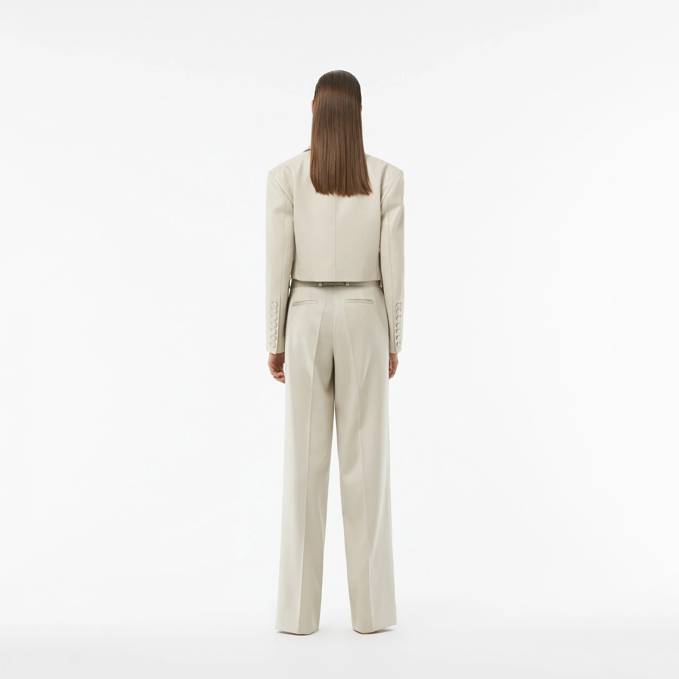 CROPPED TUXEDO LEATHER JACKET IN MOONBEAM