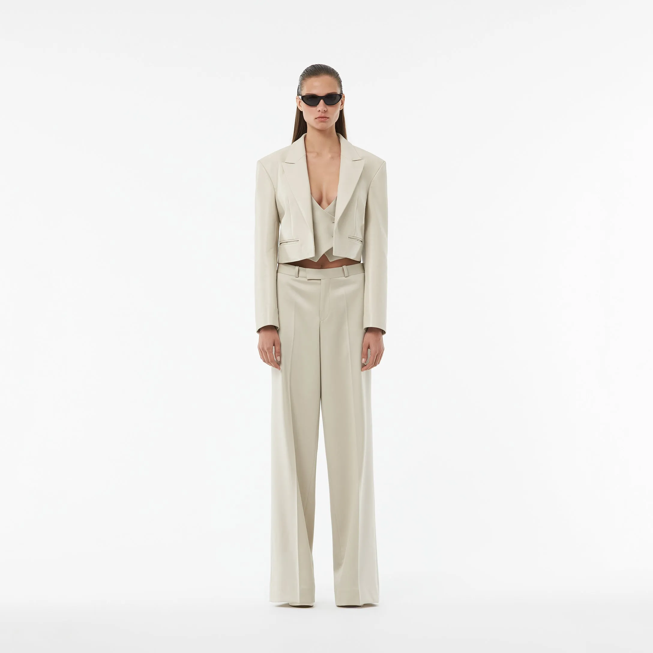 CROPPED TUXEDO LEATHER JACKET IN MOONBEAM