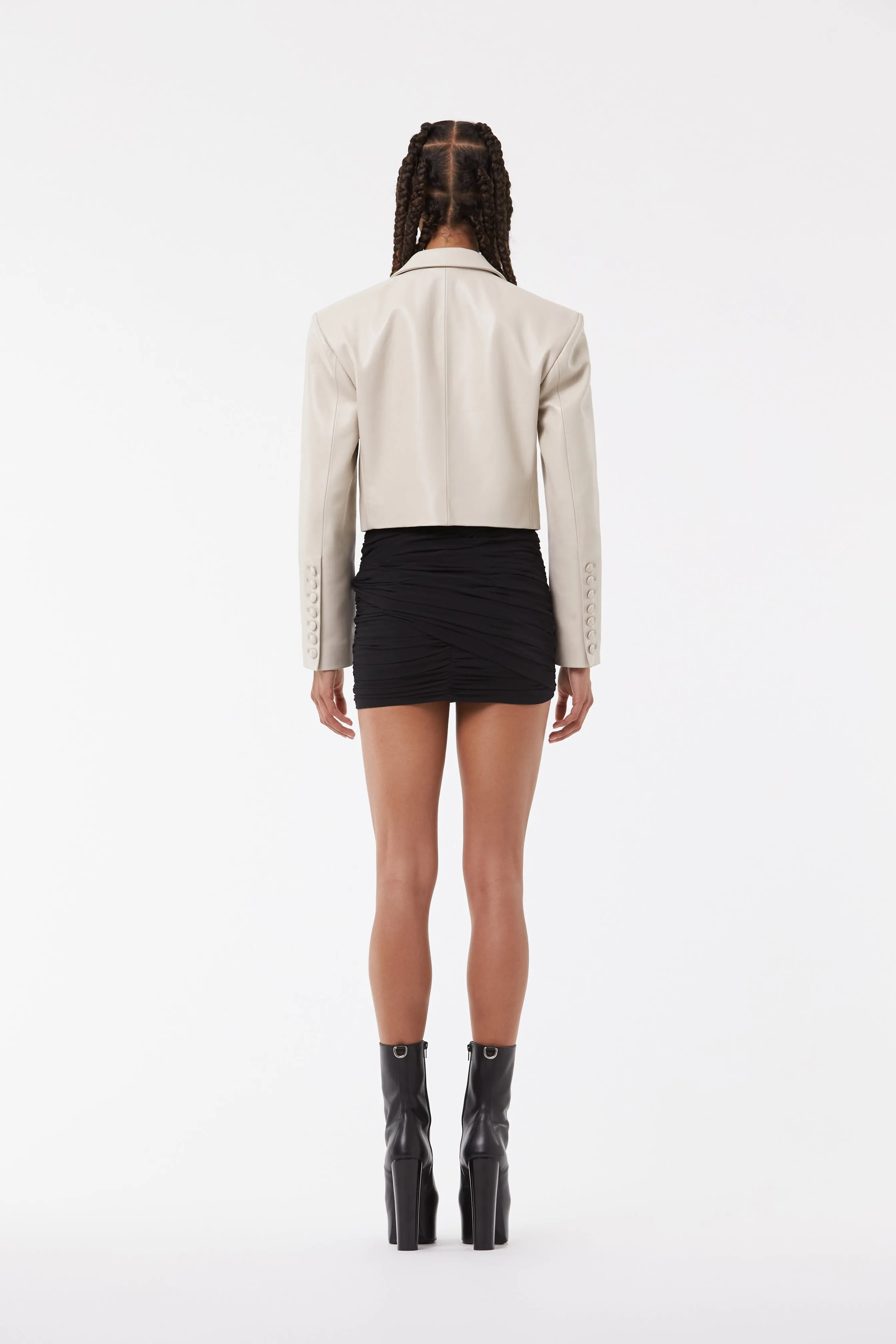 CROPPED TUXEDO LEATHER JACKET IN MOONBEAM