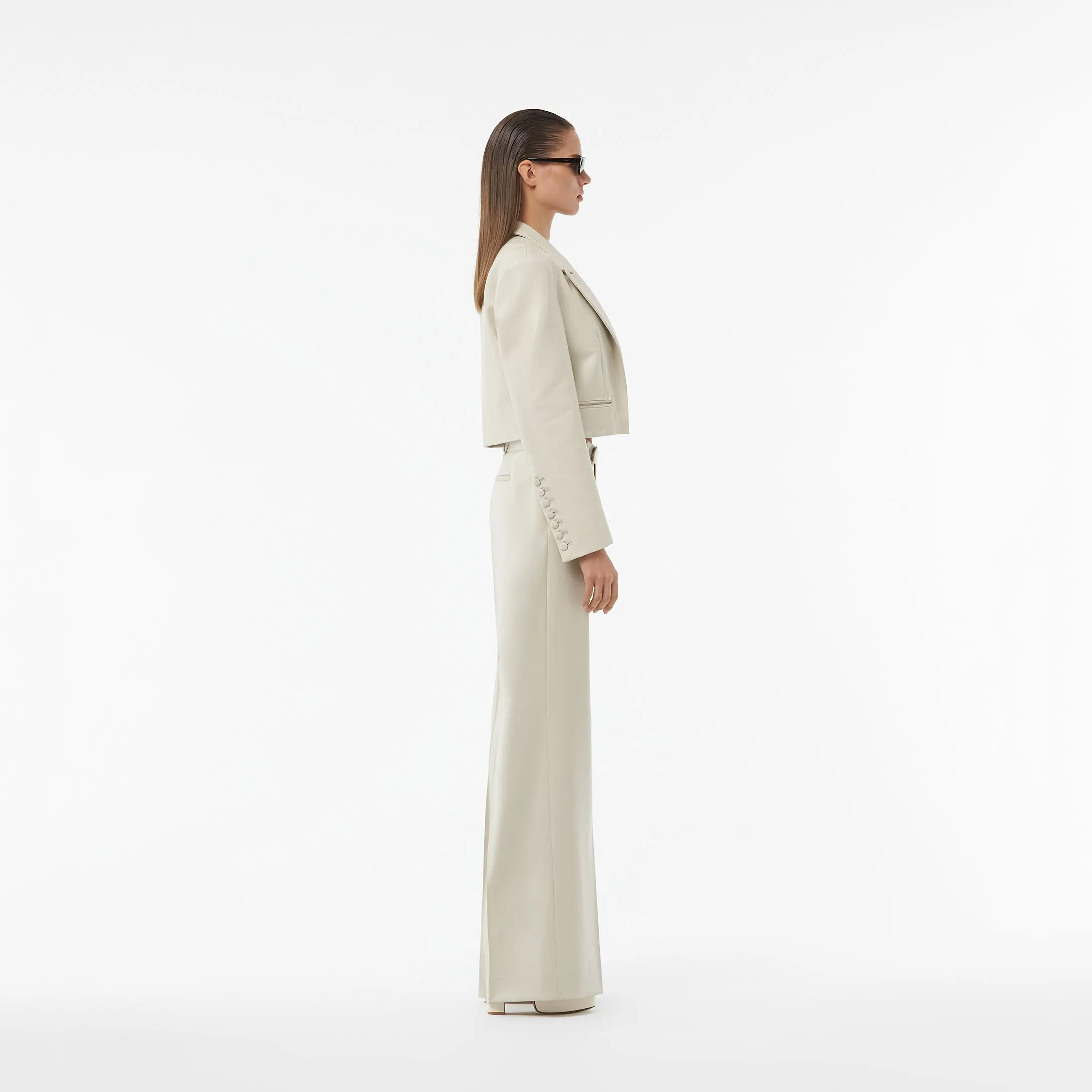 CROPPED TUXEDO LEATHER JACKET IN MOONBEAM