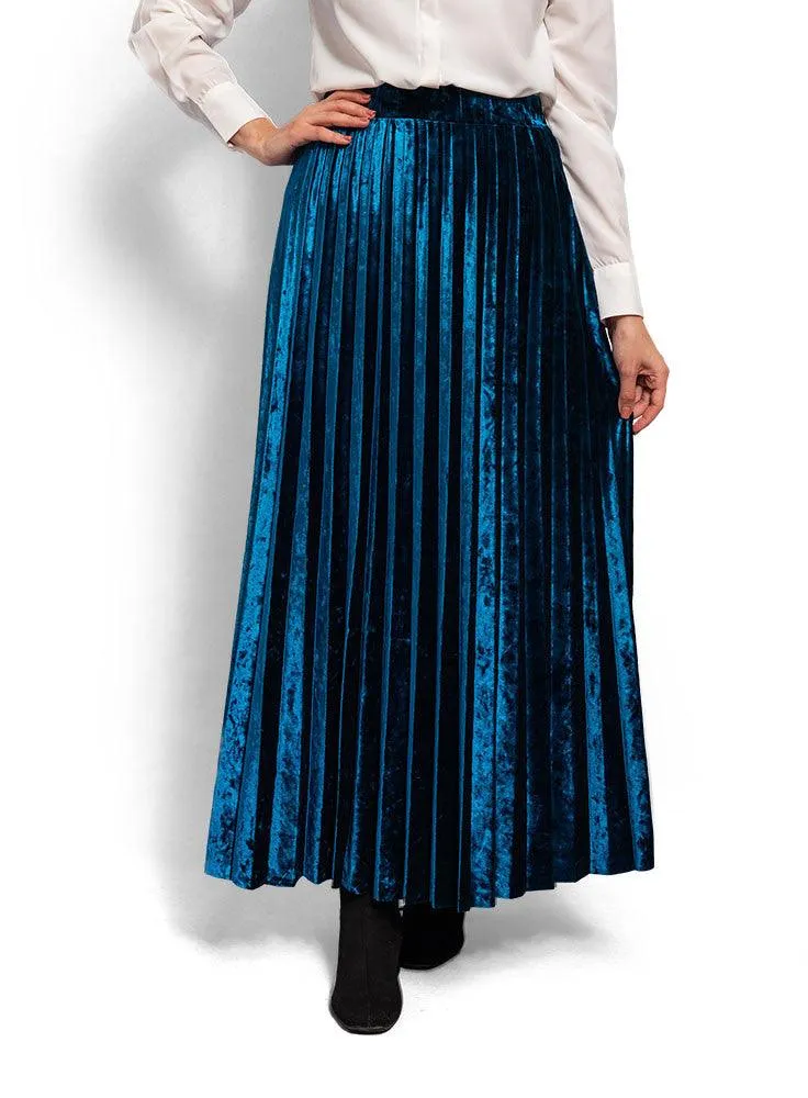 Dark Emerald Pleated Velvet Skirt