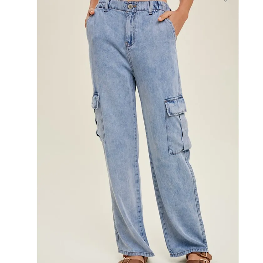 Denim Tencel Cargo Pants