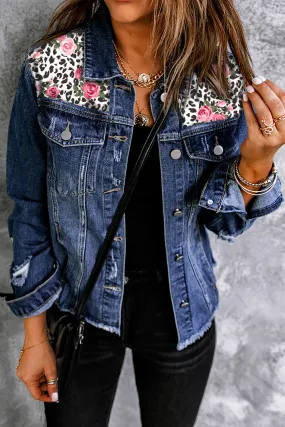 Distressed Button Front Denim Jacket