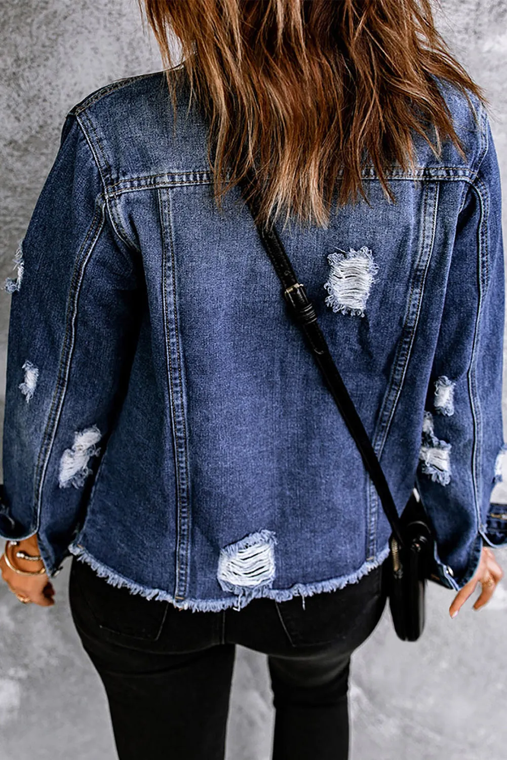 Distressed Button Front Denim Jacket