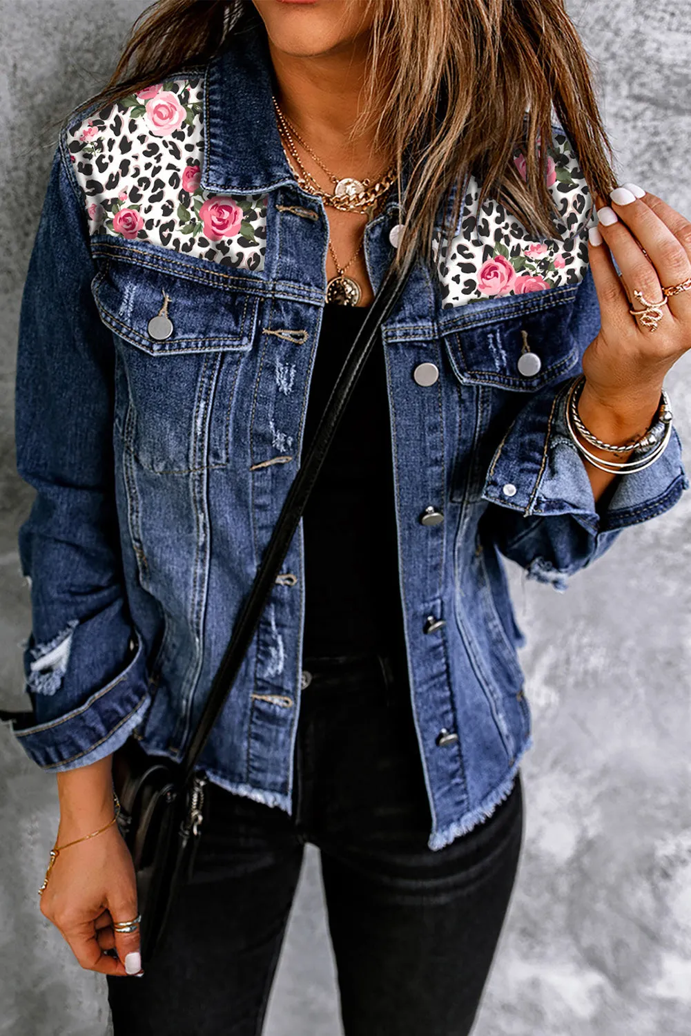Distressed Button Front Denim Jacket