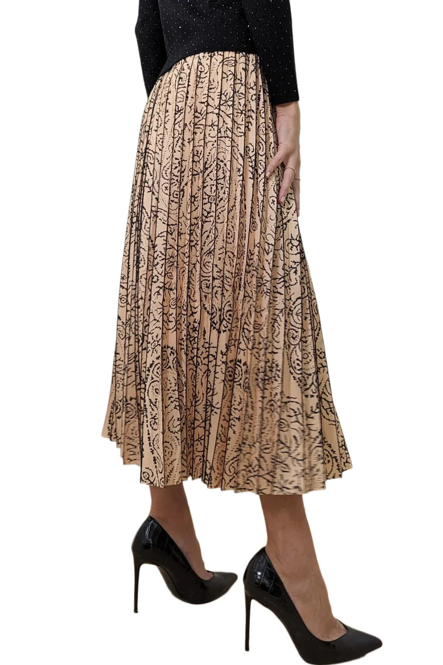 E71019 FLORAL PLEATED SKIRT