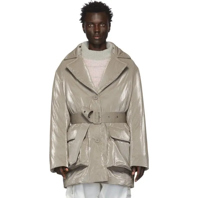 Eckhaus Latta Grey Down Tailored Puffer Coat